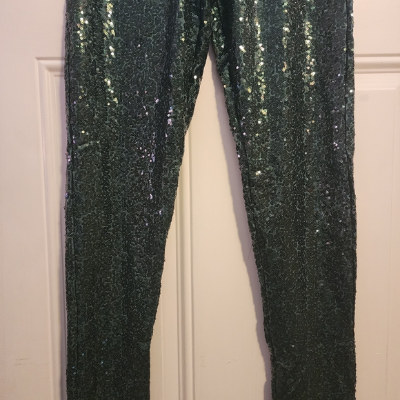 New Green Sparkling Sequin High-waist Leggings - Picture 6 of 7